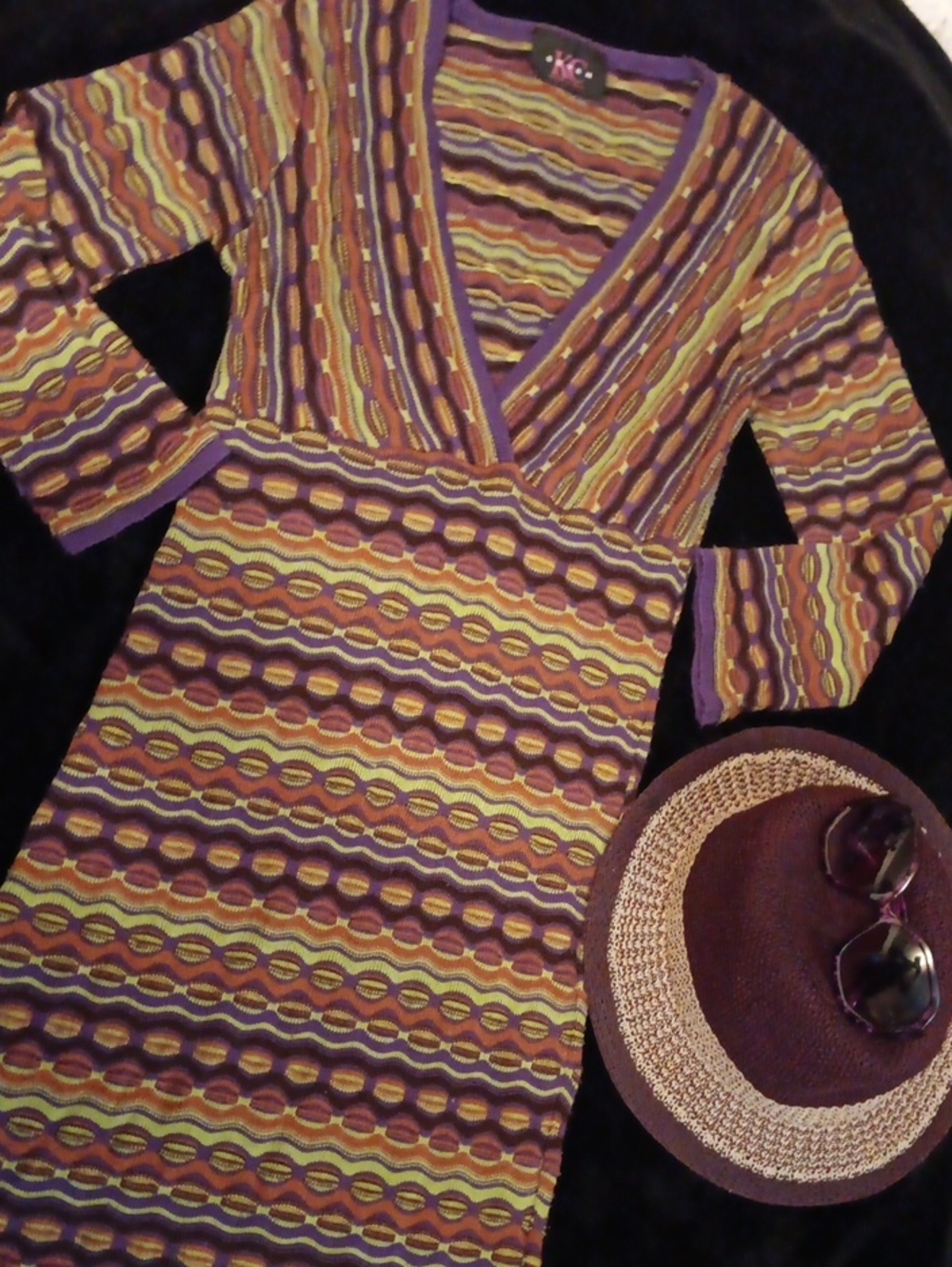 Striped V-Neck Long Sleeve Dress in Purple & Green